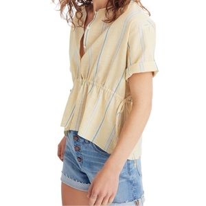 Madewell Drawstring Waist Shirt in Atlantic Stripe Cotton Size Large Boho